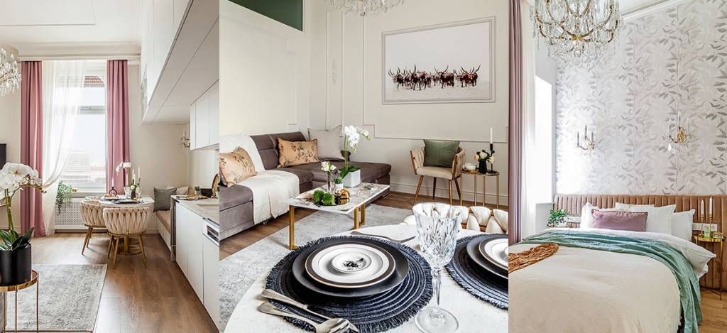 Bájos, új klasszikus stílus 40 m2-n: kifinomult elegancia egy budapesti lakásban