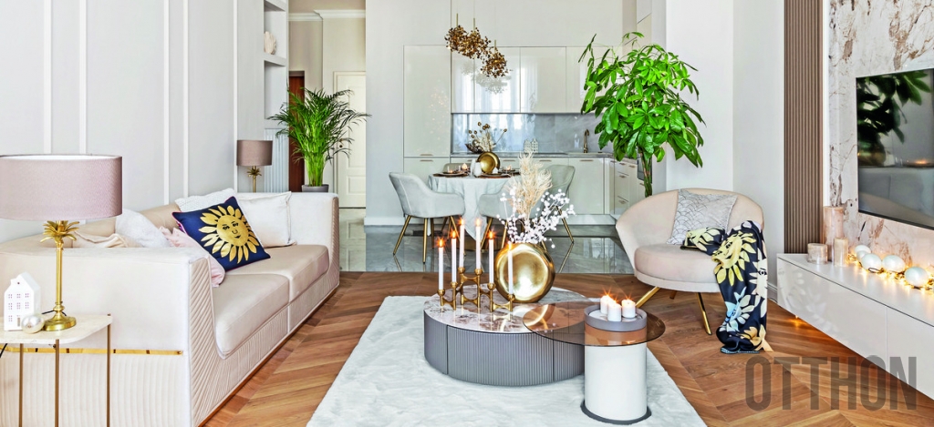 Klasszikus színek, nemes anyagok és egy csepp glamúr alkotja az elegyet, amelytől hívogatóan elegáns ez a lakás